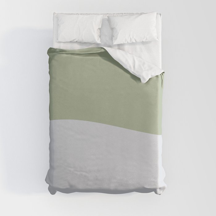 Zen Hill - Minimalist Color Block in Sage Green and Silver Gray Duvet Cover