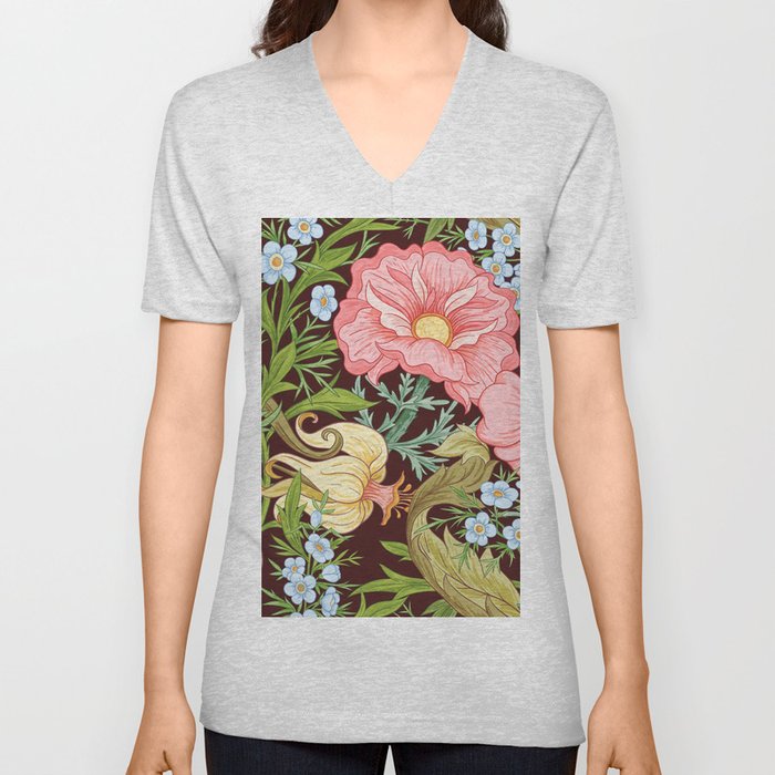 Floral Seamless pattern, background with In art nouveau style, vintage, old, retro style. Colored vintage illustration..  V Neck T Shirt