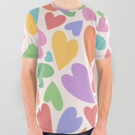 Retro Colorful Hearts All Over Graphic Tee