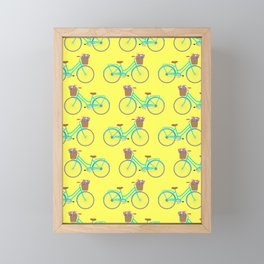 Bicycle with flower basket on yellow Framed Mini Art Print