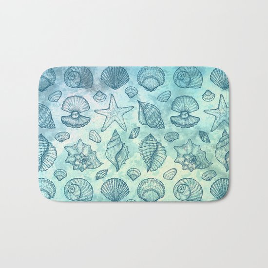 Blue Seashells Bath Mat