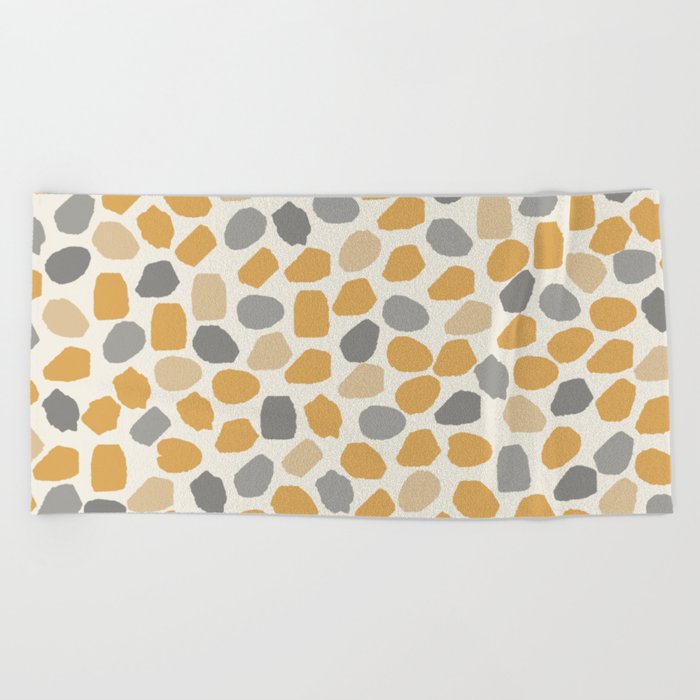 Ink Dot Mosaic Pattern Retro Mustard Gold Gray Cream Beach Towel