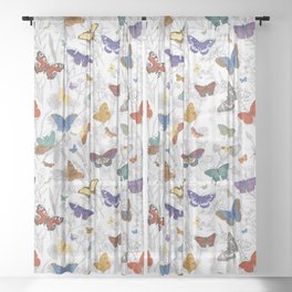 Magical Wild Butterflies Cottage Garden Floral Sheer Curtain