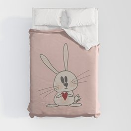 Cute pink rabbit holding heart Duvet Cover