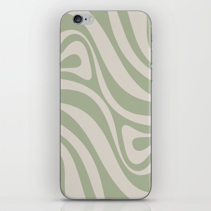 New Groove Retro Swirl Abstract Pattern in Sage Green and Almond Beige iPhone Skin