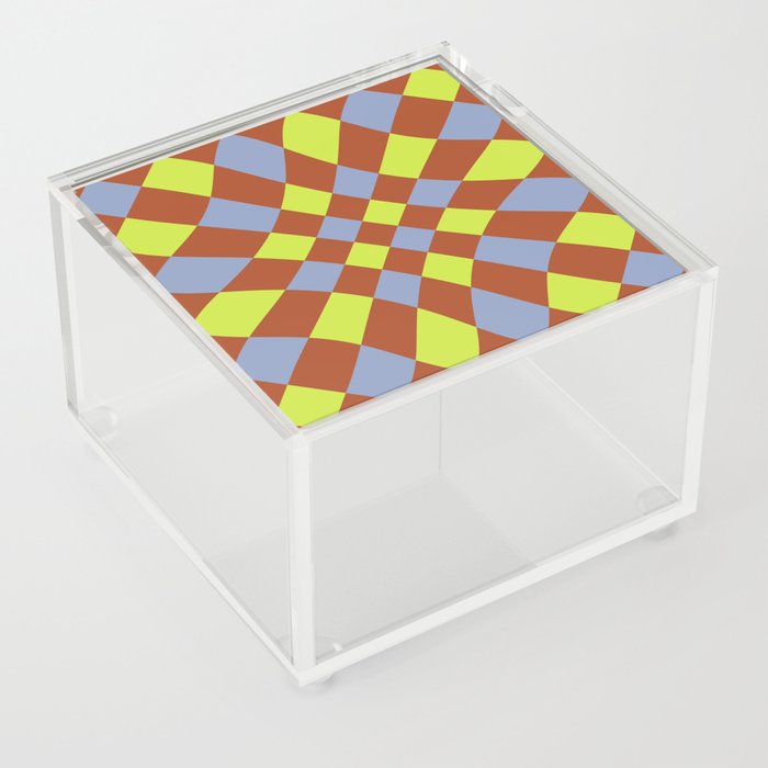 Distorted Tiles Pattern (Lime & Greyish Blue Color Palette) Acrylic Box