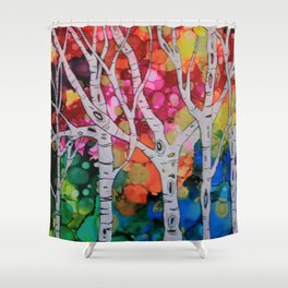 "Rainbow Birch Trees" Shower Curtain