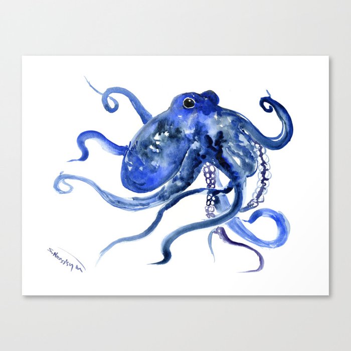 Octopus Design Blue Navy Blue Beach, cute ocotpus texture art Canvas ...