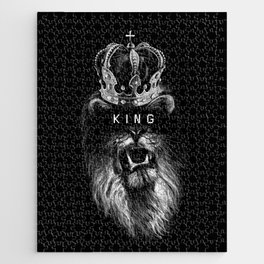 Lion, Lionart, King, Animal, Black, Minimal, Interior, Black White,Wall art, Art Print,Trendy decor Jigsaw Puzzle