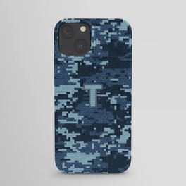 Personalized T Letter on Blue Military Camouflage Air Force Design, Veterans Day Gift / Valentine Gift / Military Anniversary Gift / Army Birthday Gift iPhone Case iPhone Case