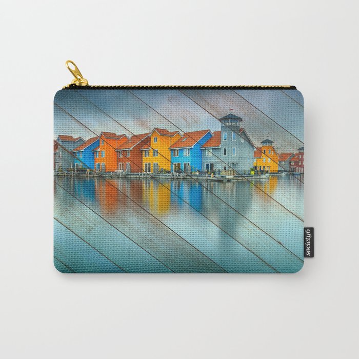 Faux Wood Blue Morning at Waters Edge Groningen Netherlands Europe Coastal Landscape Photograph Carry-All Pouch