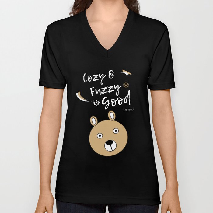 Cozy Fuzzy Bear  V Neck T Shirt
