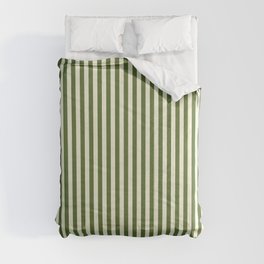 [ Thumbnail: Beige and Dark Olive Green Colored Pattern of Stripes Comforter ]