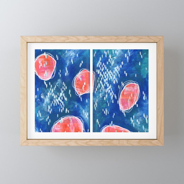 Book pages pink blobs Framed Mini Art Print