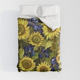Sunflowers & Blue Irises by Vincent van Gogh Duvet Cover