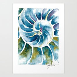 Seashell Art Print | Painting, Purely Zen, Purelyzen, Green, Nautilus, Zen, Shell, Deborahthomsenwalker, Blue 