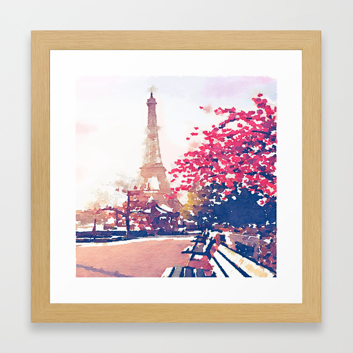 The Eiffel Tower In The Fall Watercolor Painting Framed Art Print