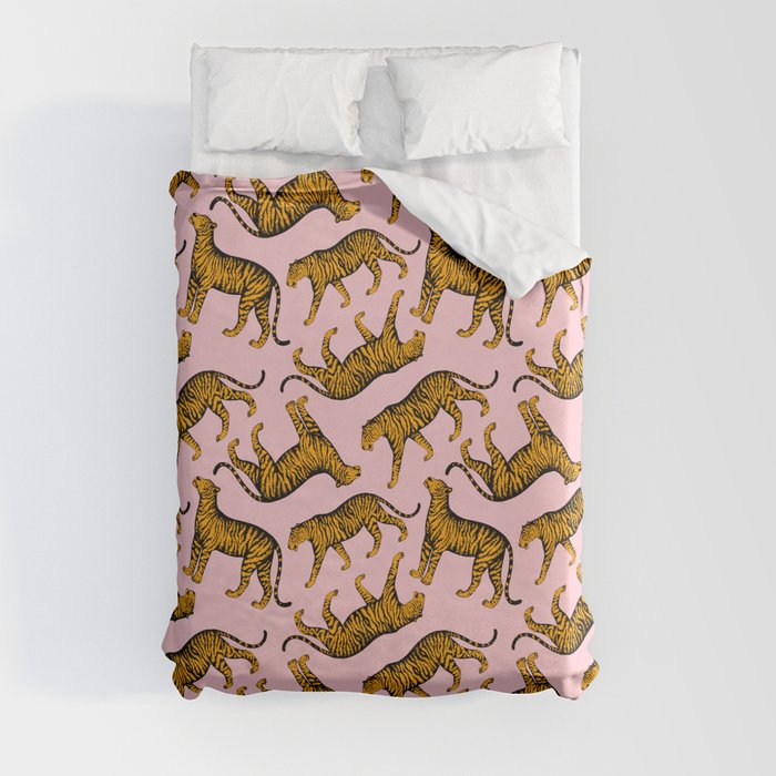 Tigers (Pink and Marigold) Duvet Cover