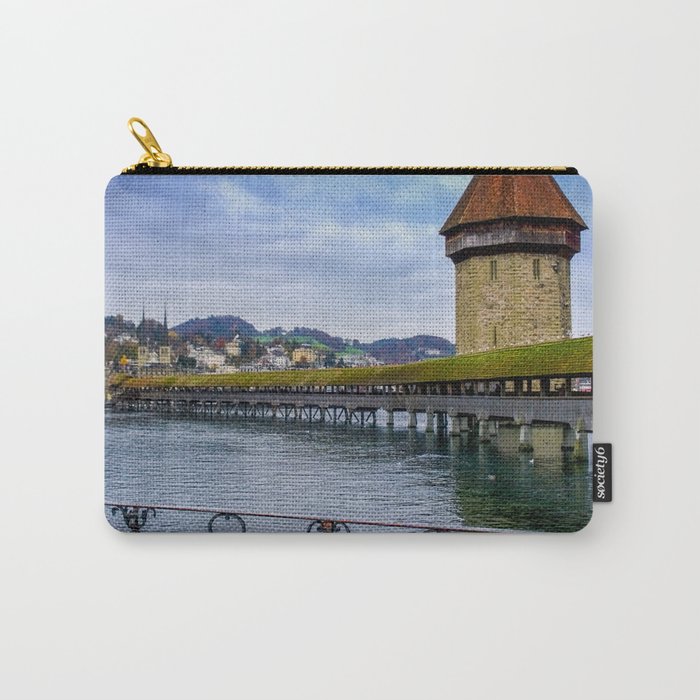 Switzerland Photography - The Famous Chapel Bridge Under The Blue Sky Carry-All Pouch