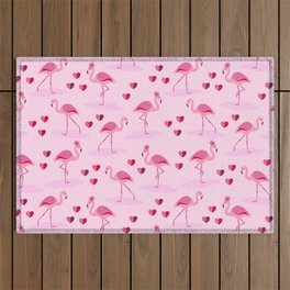 Pink Flamingos in Love pattern Outdoor Rug