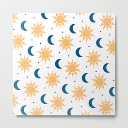 Sun & Moon Pattern - White Metal Print | Luna, Moon, Lunar, Pattern, Sunpattern, Sol, Yellowsun, Astronomy, Graphicsun, Stars 