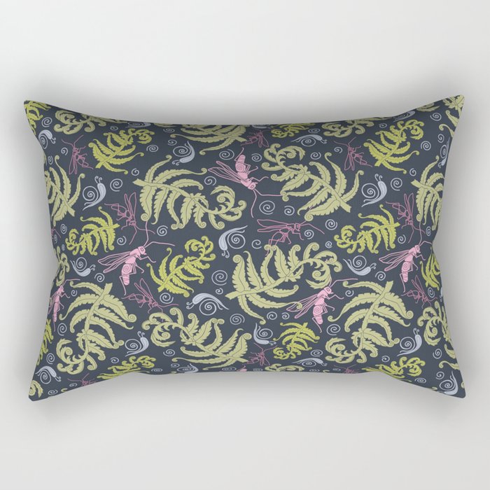 Retro ferns and bugs in contrast colors on dark background Rectangular Pillow