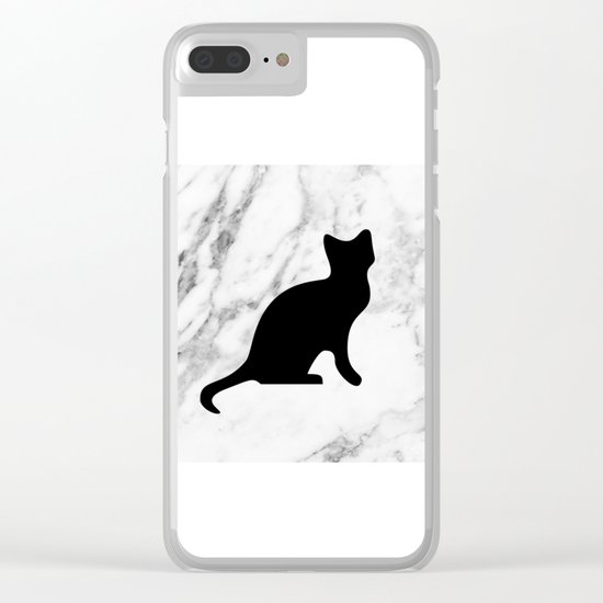 Marble black cat Clear iPhone Case