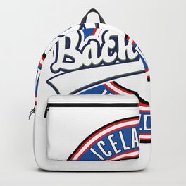 Iceland backpacker world traveler logo. Backpack