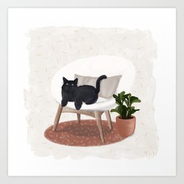 Cozy Home black Cat Art Print