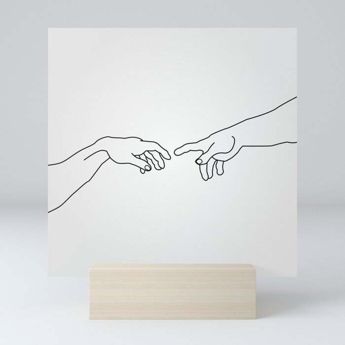 Hands showing the creation of Adam Mini Art Print