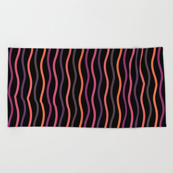 Happy Lines on Black Pink Version Beach Towel