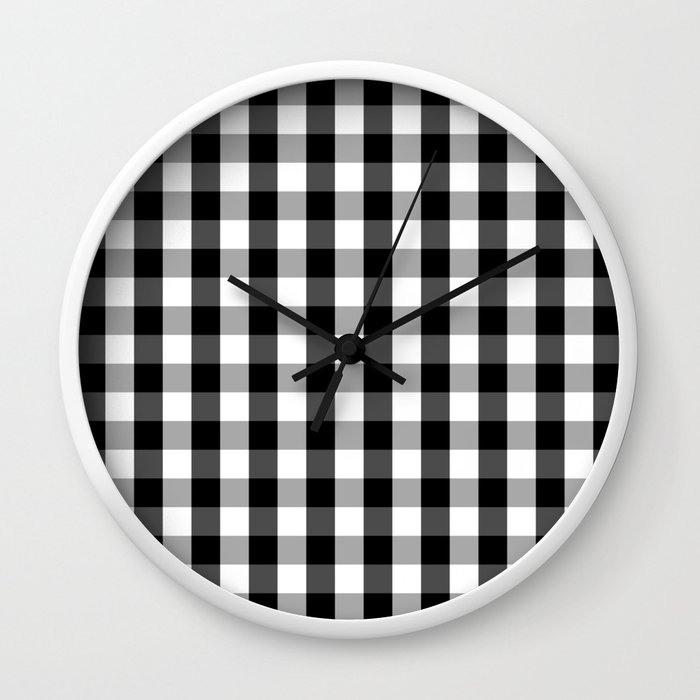 Large Black White Gingham Checked Square Pattern Wall Clock By Large Black White Gingham Checked Square Pattern Wall Clock By Honorandobey Society6