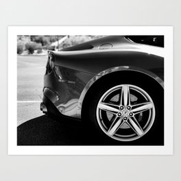 Super Car // Sexy Wheel Base Low Rims Dark Charcol Gray Black and White Art Print