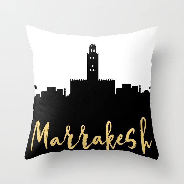 MARRAKESH MOROCCO DESIGNER SILHOUETTE SKYLINE ART Throw Pillow