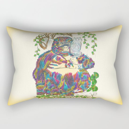 Vibrant Jungle Gorilla and Pet Cat Rectangular Pillow
