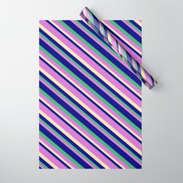 [ Thumbnail: Blue, Sea Green, Orchid, and Beige Colored Striped/Lined Pattern Wrapping Paper ]