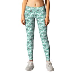 Mama + Baby Gray Whale in Ocean Clouds Leggings | Turquoise, Mothernature, Surf, Aqua, Nature, Whale, Beach, Painting, Spiritanimal, Teal 