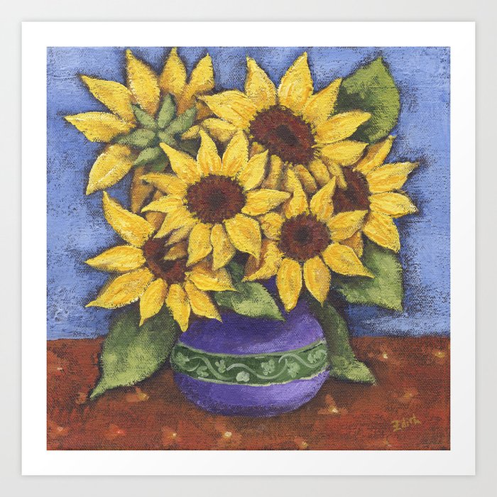 Sunflowers In Purple Pot Art Print By Edithjacksondesigns Society6