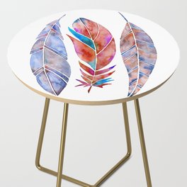 Watercolor Feathers - Red & Purple Side Table