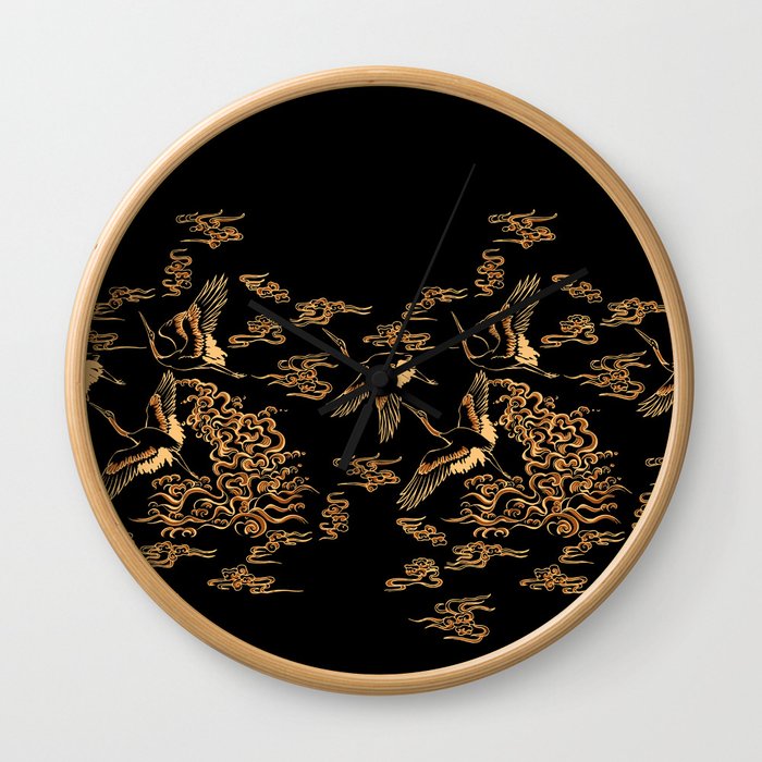 Crane and clouds Wall Clock