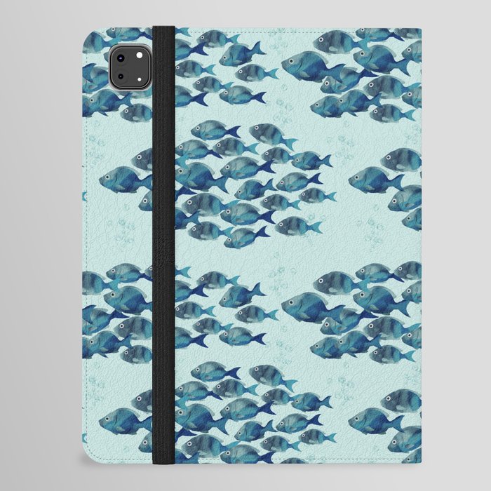 seamless pattern of schools of fish in blue with gray colors iPad Folio Case