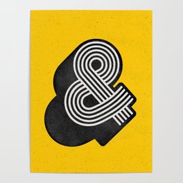 Ampersand black and white and yellow 3D typography design minimalist home decor wall decor Poster