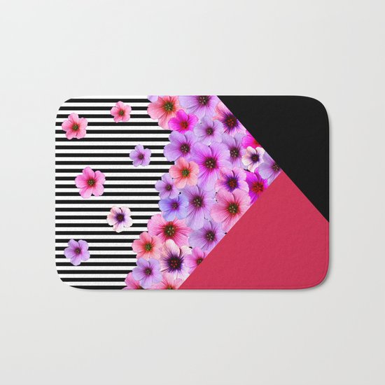 Flowers and Stripes II Bath Mat