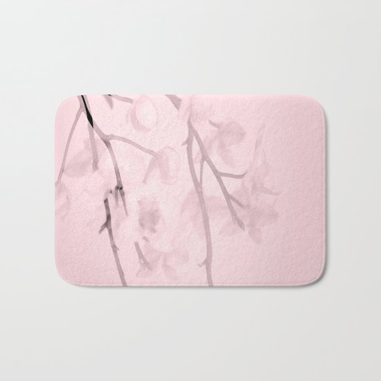 Flower branches on a pastel pink background - spring mood Bath Mat