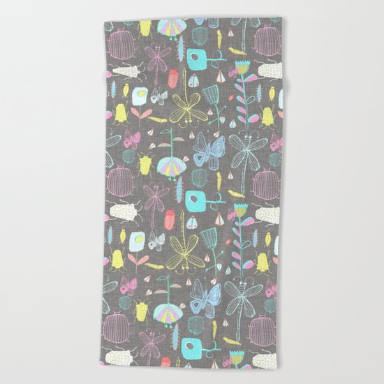 Insect watercolor grey textile texture Beach Towel