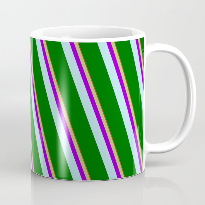 Brown, Dark Khaki, Dark Violet, Powder Blue, and Dark Green Colored Lined/Striped Pattern Coffee Mug