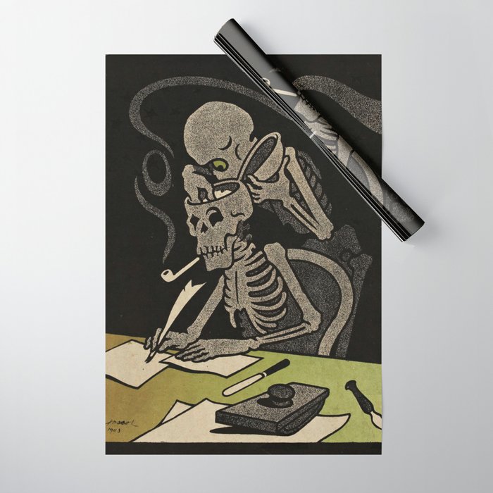 Vintage Skeleton Illustration Anarchist Magazine Wrapping Paper