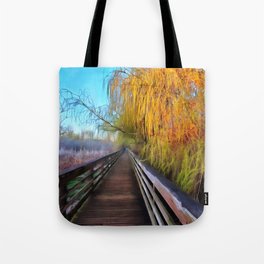 Gorgeous Gold and Yellow Willow Tree on Boardwalk Tote Bag