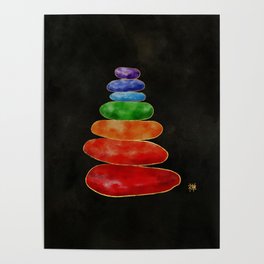 Zen Pebbles Chakras - Watercolor & Gold Poster