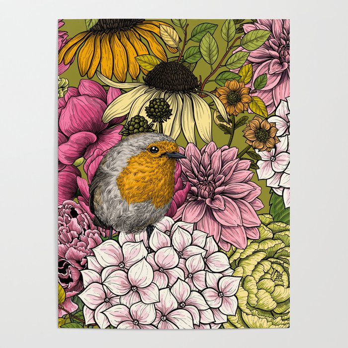 Robins in the garden Poster
